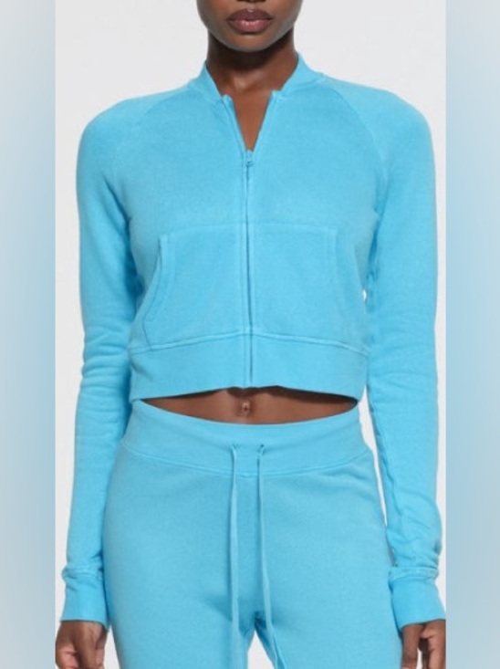 SKIMS Tops - NWT SKIMS Sport French Terry Shrunken Zip Cardigan in Cyan Size XL